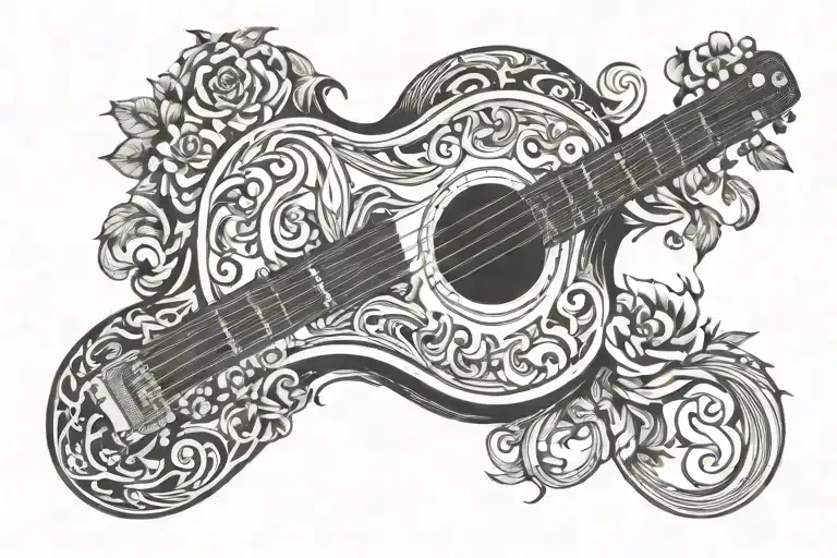 Guitar Embedded In A Line Drawing Around Elbow