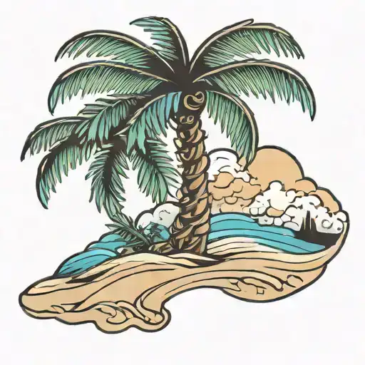 Palm Tree Coming Out Of Sand With A Cloud
