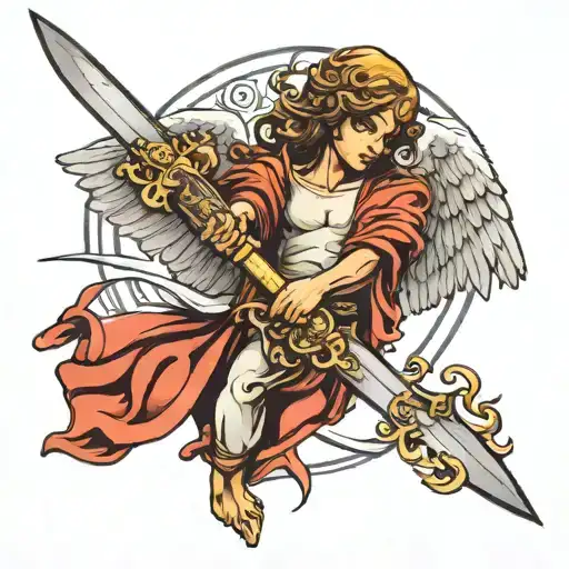 An Angel With A Sword In It's Hands