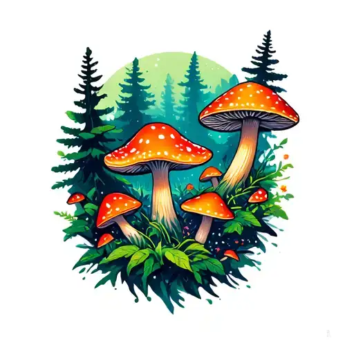Mushrooms Space Forest Scene