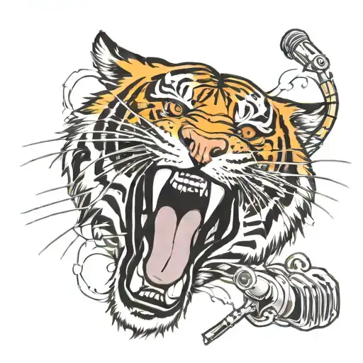 Tiger Roaring Into A Microphone