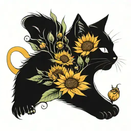 Cat And Sunflowere