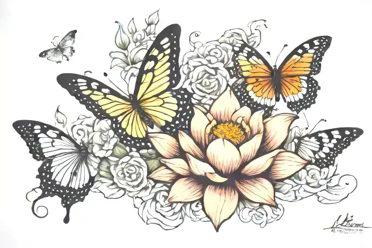 Lotus Flower And Butterfly On Spine