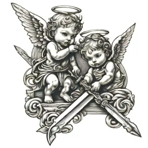 Baby Angels Holding Sword