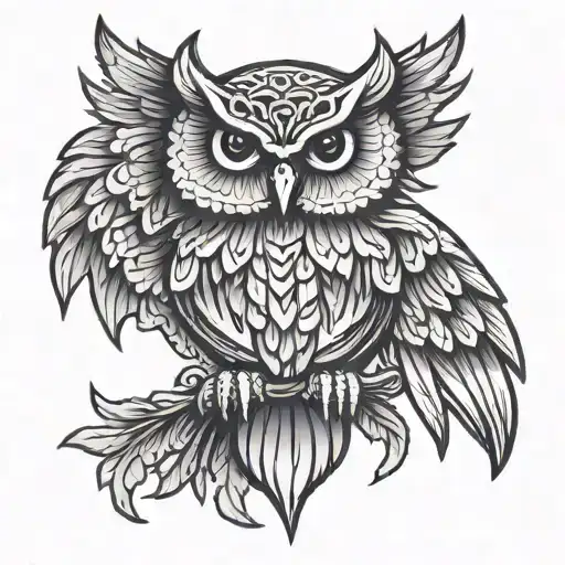 Owl Tattoo With Wings On Neck