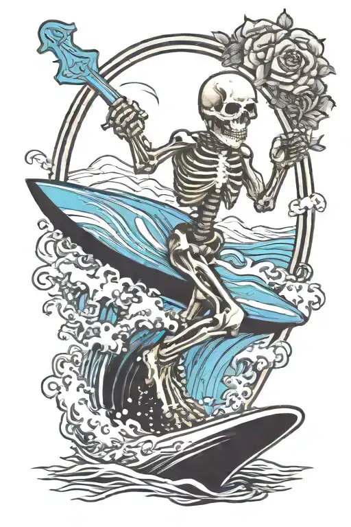 Skeleton Surfing Grateful Dead Within Keyhole Shape
