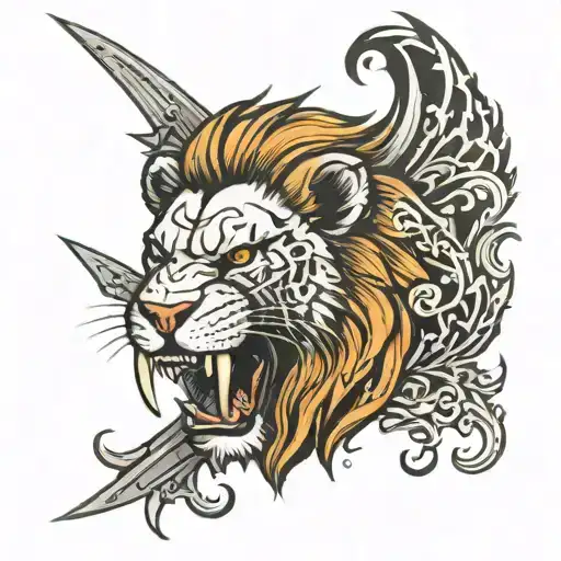 Half Lion Face And Half Punisher Logo Combined