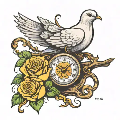 A Dove Carrying A Yellow Rose And A Broken Pocket Watch With Date 9-17-2020