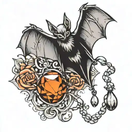Bat Holding A Gemstone Neck Tattoo Stencil