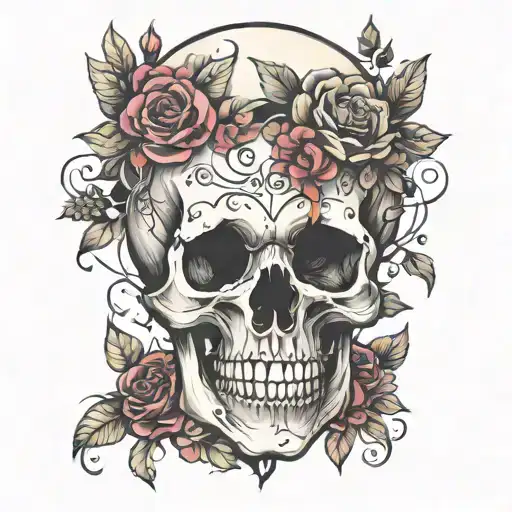 Heart Flowers Skull Made