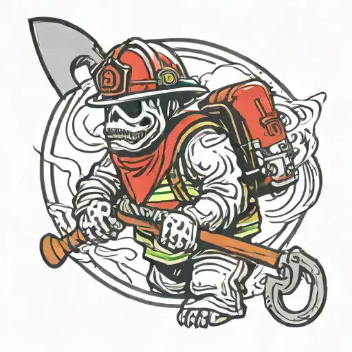 Classic Ghost Firefighter With Helmet Holding An Axe