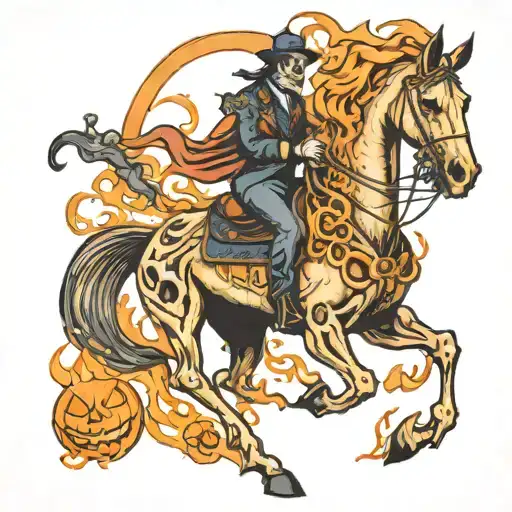 Jack O Lantern Riding A Flaming Skeleton Horse