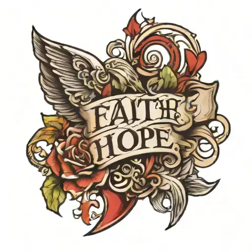 Faith Love Hope Tattoo With Background On Chest