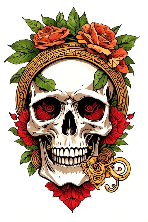 Neo Trad Skull Tattoo With Greek Style