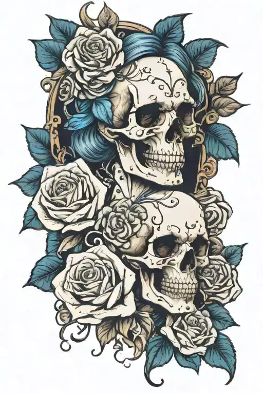 Skull Blue Roses Nude Woman