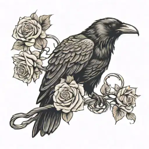 Crow With Bobbed Wire And A Rose