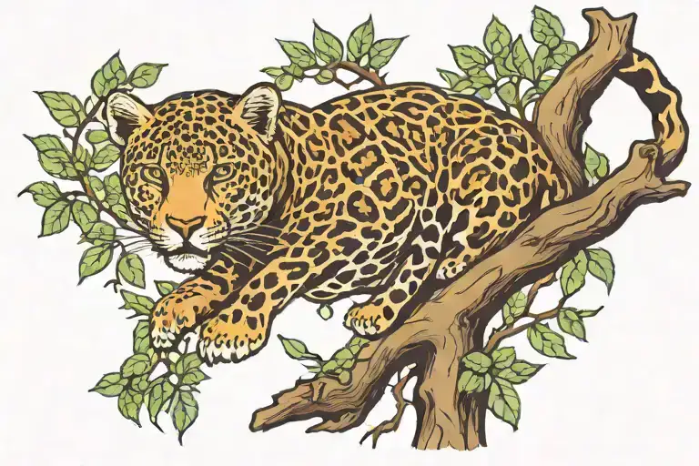 Indian Jaguar On Tree Branch