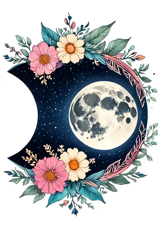 Moon Phases Double Crest Moon Bisexual Lace Floral Bouquet Acceptance Forgiveness Growth