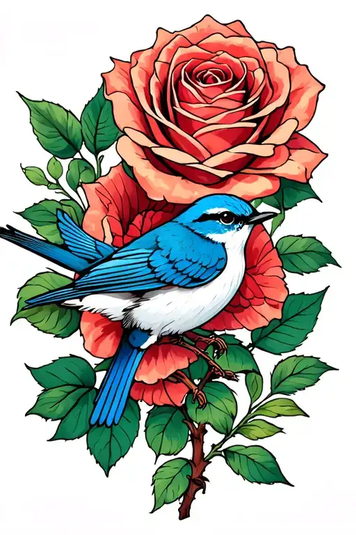 Blue Wren Flying Around A Rose Stem