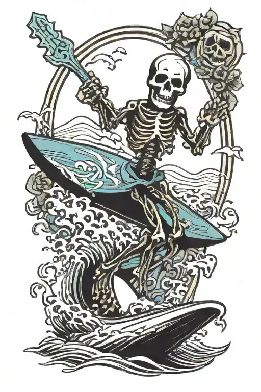 Skeleton Surfing Grateful Dead Within Keyhole Shape