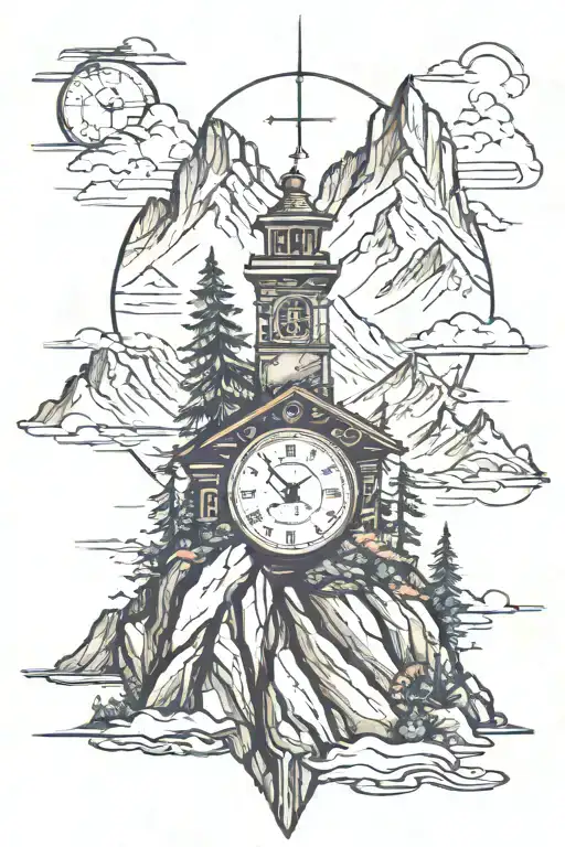 Mountain With A Cross On The Top And On The Bottom Of Mountain There's A Stopwatch