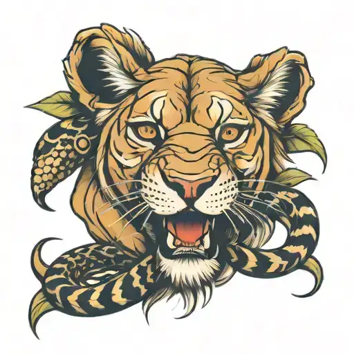 Lioness With Cobra Snake