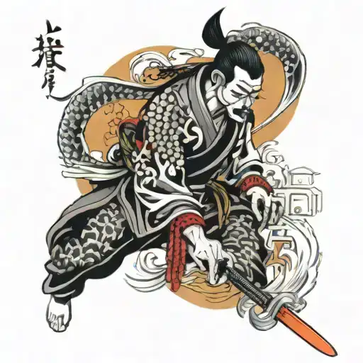 Full Sleeve Samurai With Koi Fish And Temples