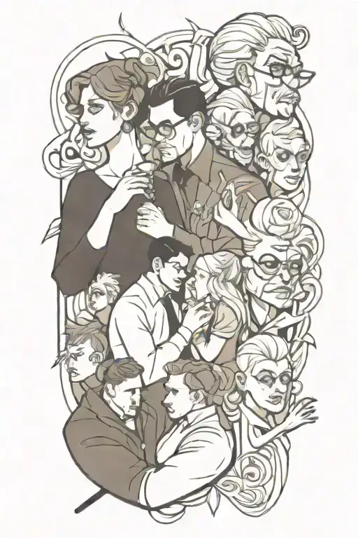 A Sketch Style Collage Of Family And Fighting For Them