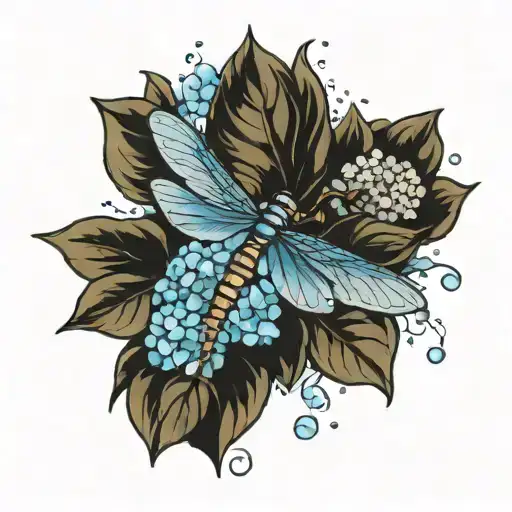 Dragonfly Blue Hydrangeas Water Splash