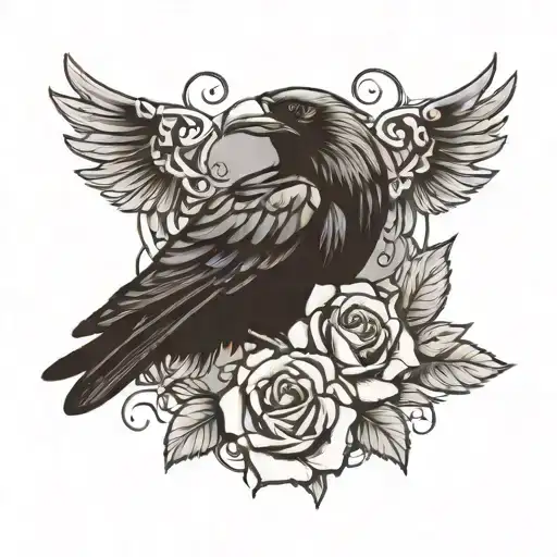 Black Raven Holding Black Rose Tattoo Design