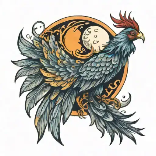 Phoenix With Moon Surrounded