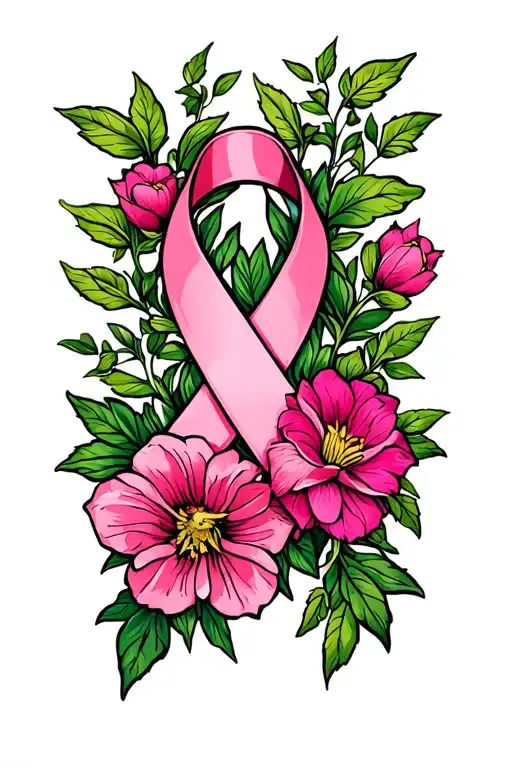 Breast Cancer Ribbon Intertwined Vines And Flowers