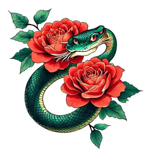 Chinese Snake In Roses