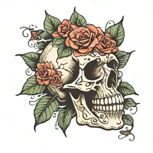Skull With Roses Wide Open