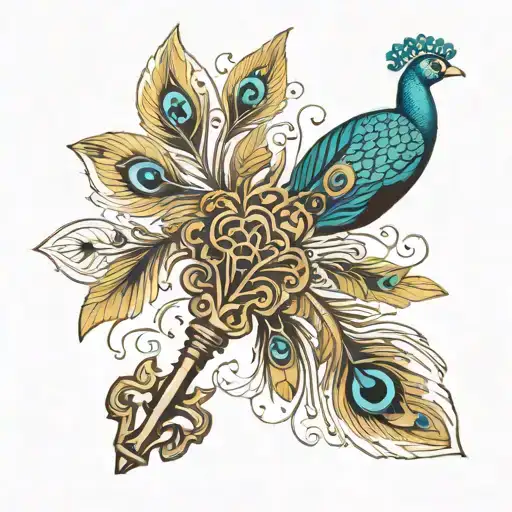 Peacock Feather Vintage Key