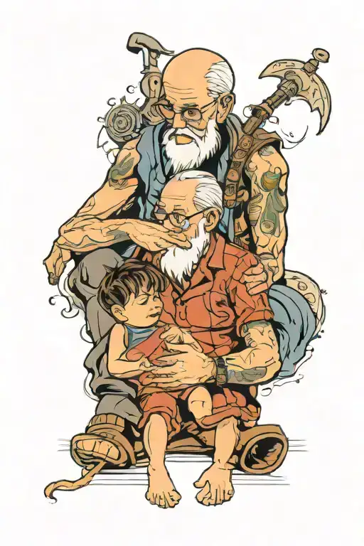 Grandfather And Grandson In Lap Facing Eachother