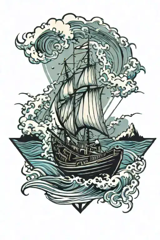 Boat Fishing With Waves Crashing Around It In A Diamond