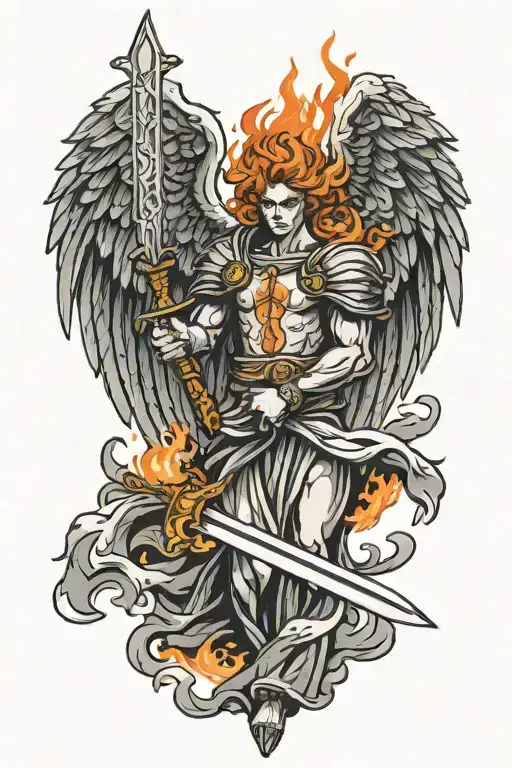 Flaming Angel Holding A Sword