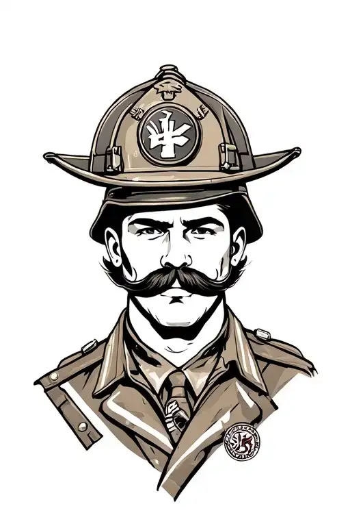 Neo Traditional Firefighter With Mustache