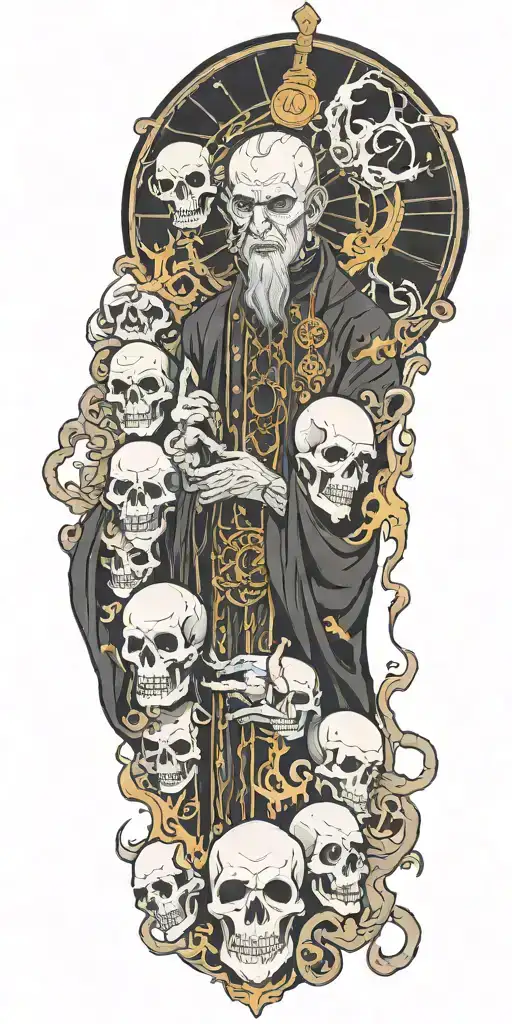 A Demonic Priest Casting Dark Spells With Ghouls Surrounding Him