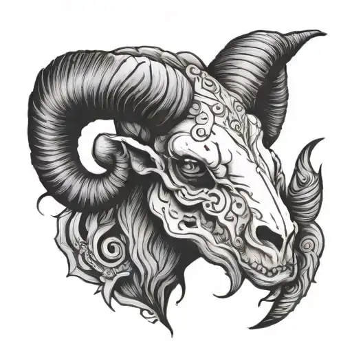 Evil Black And White Ram Skull