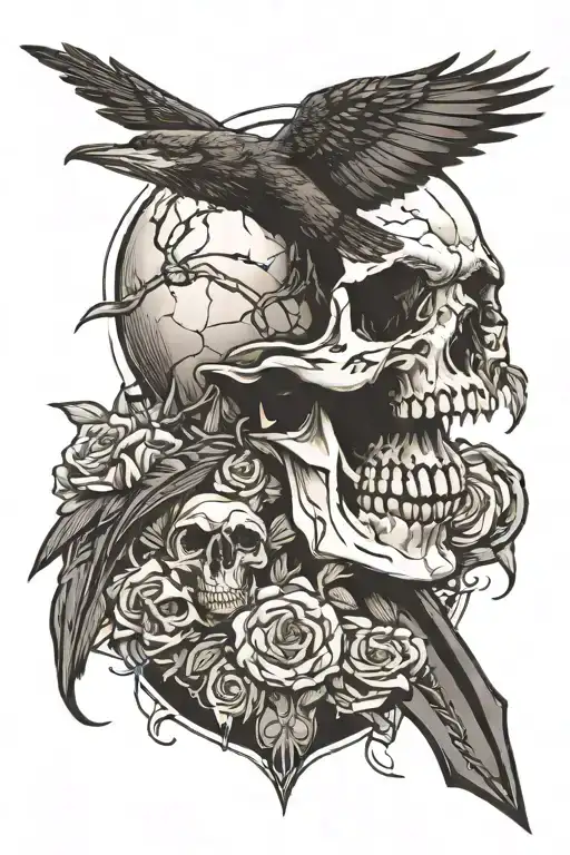 Dagger Through A Crow Skull With Snake Wrapped Around