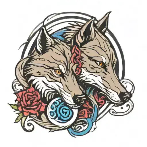 Wolf Head And Dolphin Ying Yang Symbol