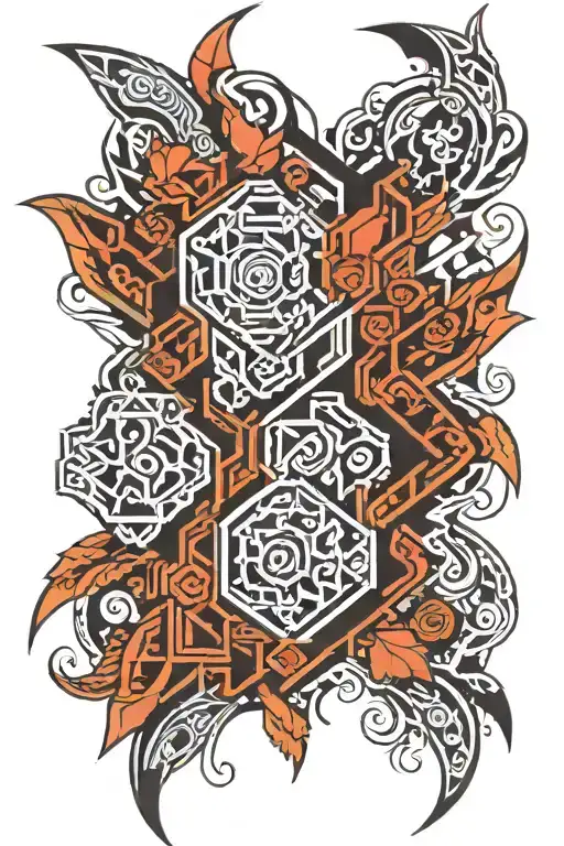 Full Tribal Sleeve Tattoo With A Hex Background Color D58e78