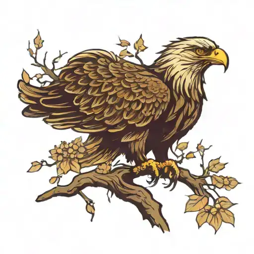 Whole Tree From Roots With Eagle On A Branch