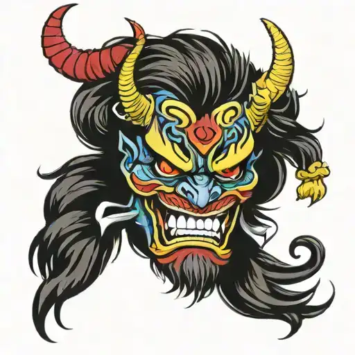 Colorful Japanese Style Oni Demon Mask With Snakes Wrapped Loosely