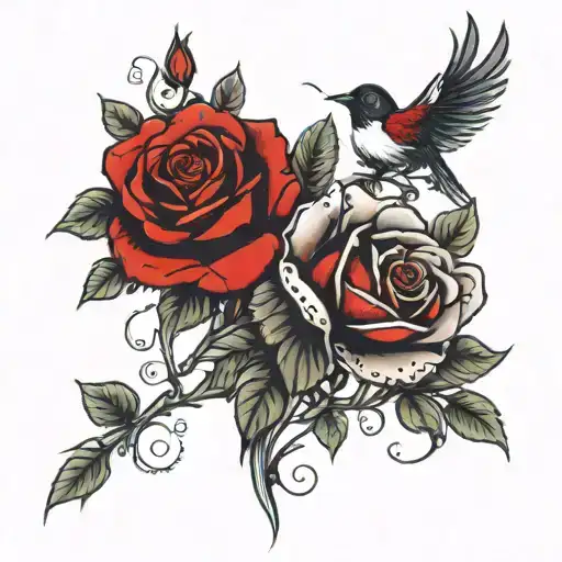 Red Roses And Love Birds