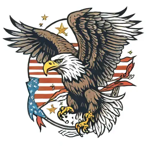 Bald Eagle With American Flag And Gold Arrows In Talons