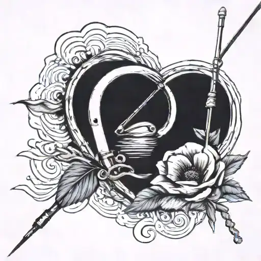 Heart Thumbprint With Fishing Rod And The Date 1955 For My Poppy