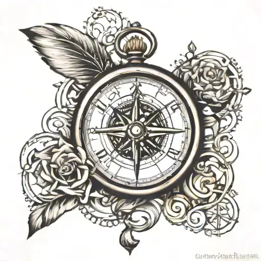 Compass With Pocket Watch Surrounded